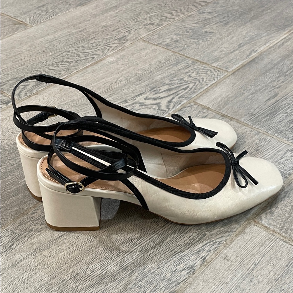 Anthropologie x Maeve Ballet Ankle Wrap Heels ivory - Picture 4 of 16